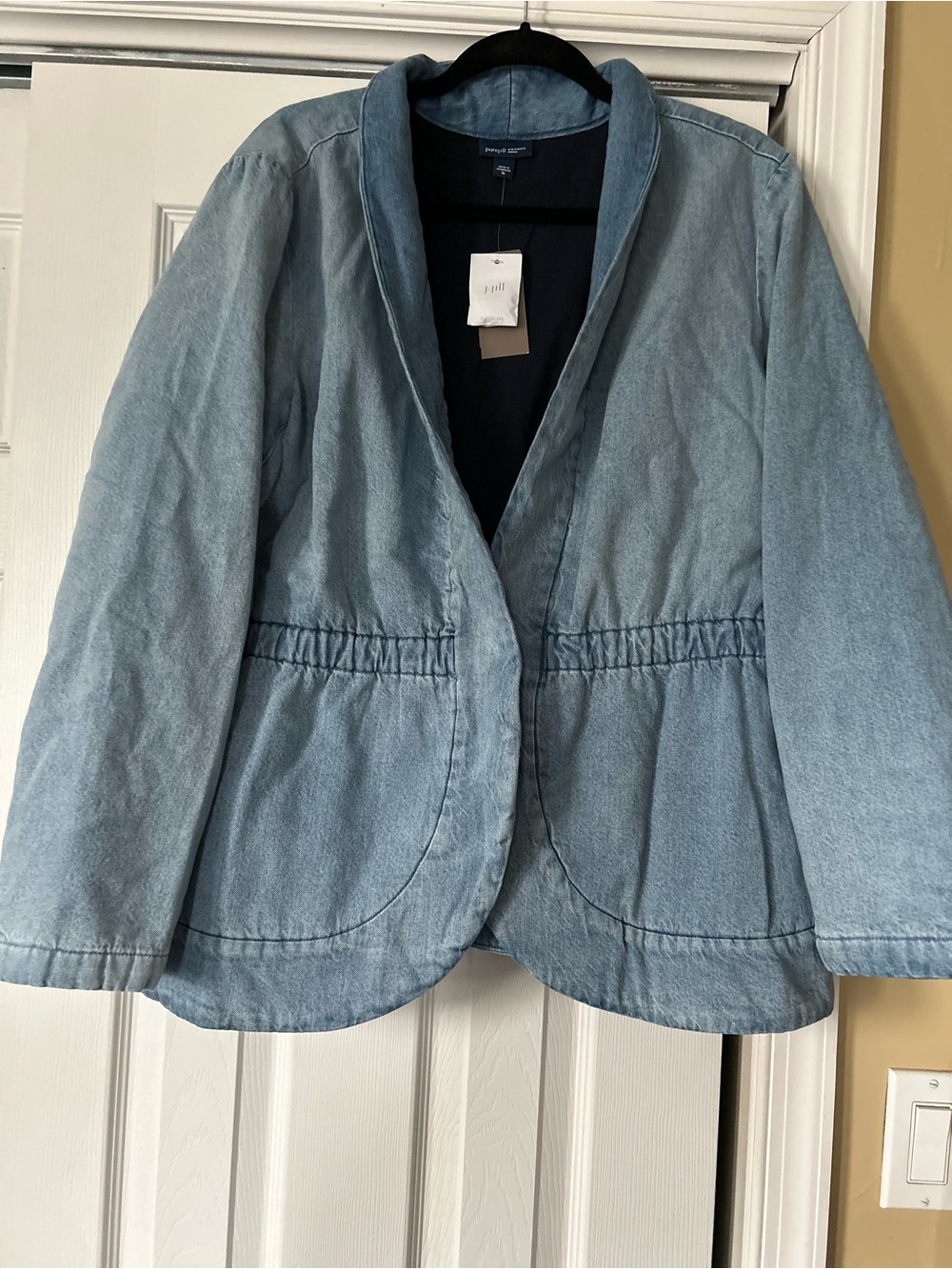 J. Jill Light Quilted Denim Jacket in Soft Blue